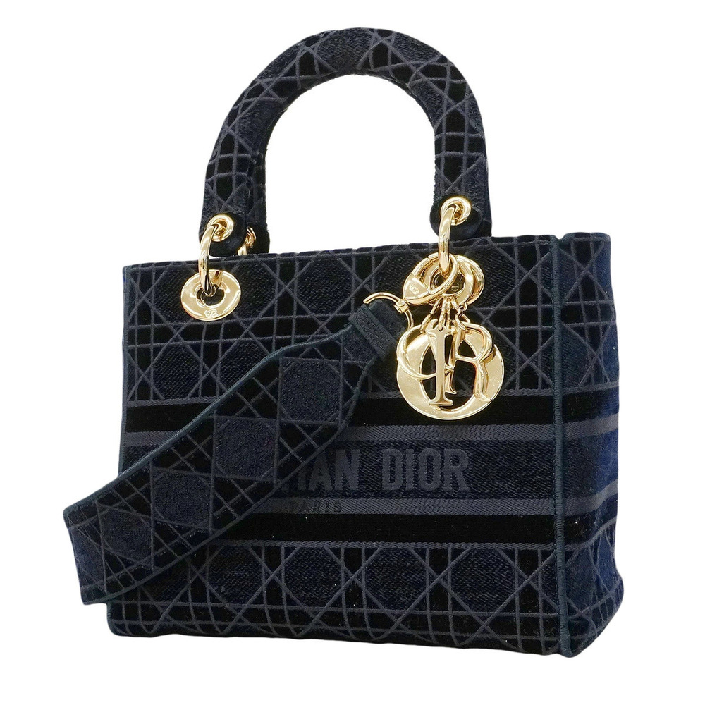 Christian Dior Handbag Cannage Lady D Velour Navy Blue Bag